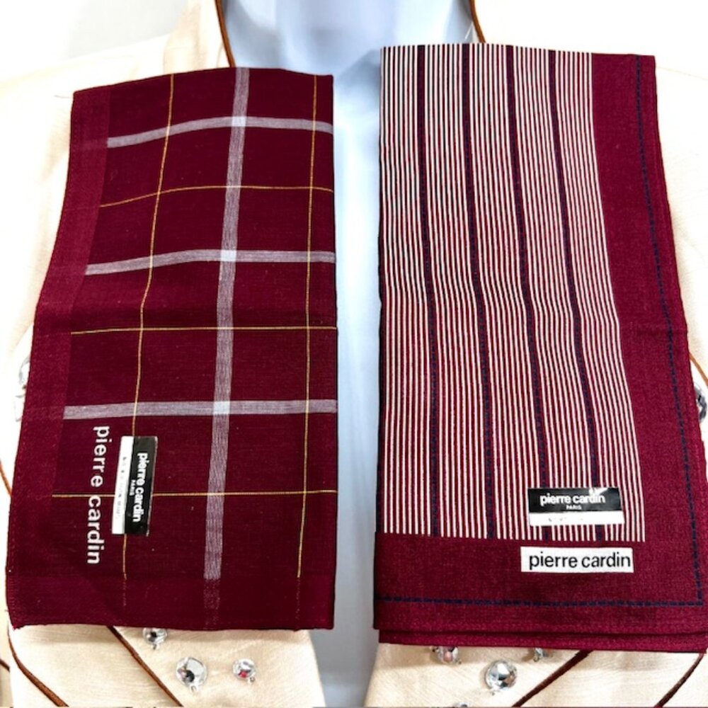 New  set of 2 Pierre Cardin handkerchief  cotton/silk  18" Bugendy Stripe (67